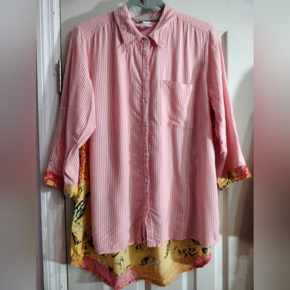 Intro Multicolored Print 3/4 Sleeve Button Down S… - image 1